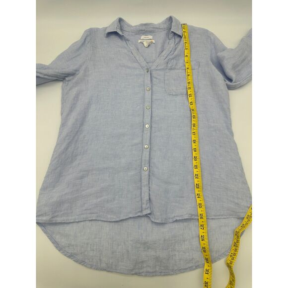 C&C California 100% Linen Shirt Button Down Long Sleeves Sz M Pockey Accent Blue - Picture 3 of 5